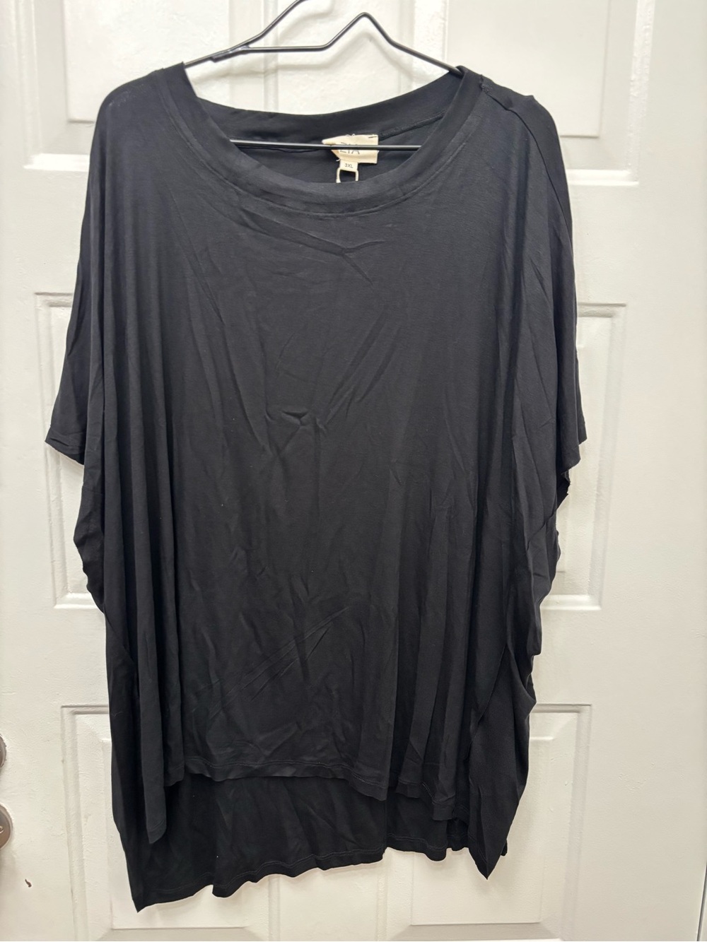Oversized Black Draped Rayon Short Sleeve Top - Relaxed Silhouette